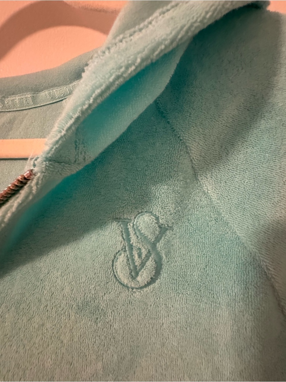 Victoria's Secret Velour Light Aqua Zip-Up Hoodie Jacket - Picture 4 of 4